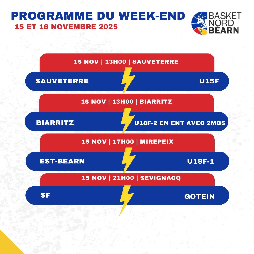 Programme des matchs du week-end du 15 et 16 Novembre