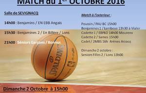 Matchs du 1 octobre 2016