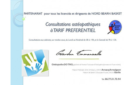 Partenariat Ostéopathe ARZACQ/GARLIN