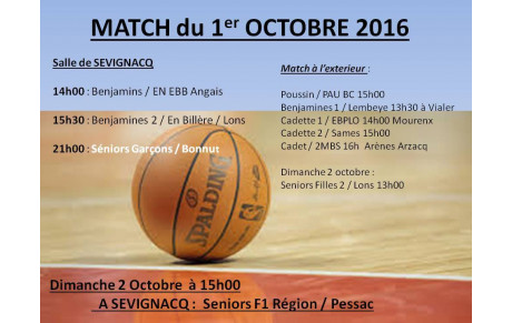 Matchs du 1 octobre 2016