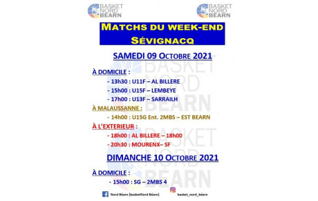 PROGRAMME MATCHS DU 9&amp;10 OCTOBRE + DESIGNATIONS