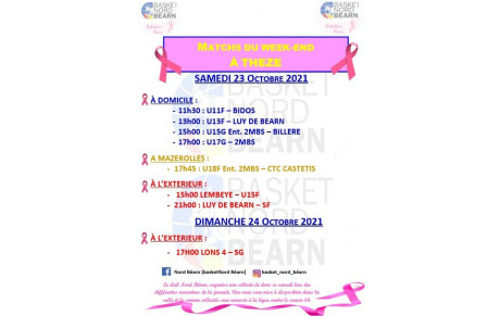 PROGRAMME MATCHS 23 OCTOBRE 2021