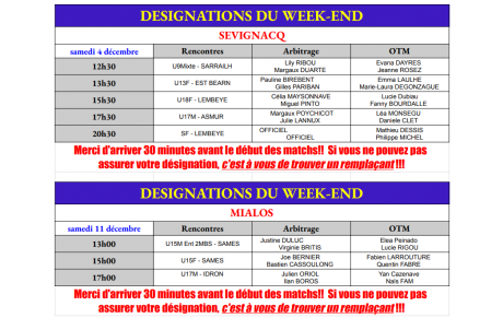 Désignations de Décembre